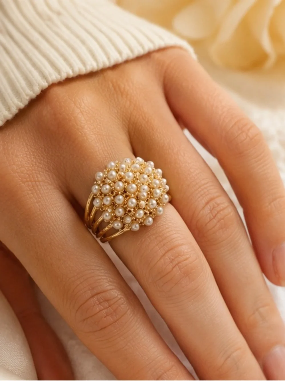 Gold Pearl Cluster Dome Ring
